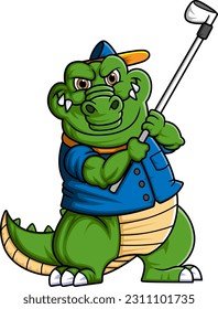 sport funny crocodile playing golf of illustration