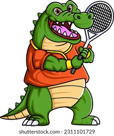 sport funny crocodile playing tennis of illustration