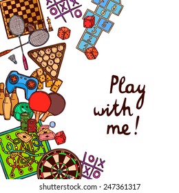 Sport and gambling games sketch colored background with play with me text vector illustration.