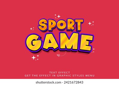 Sport Game 3D cartoon template style premium vector with editable text effect