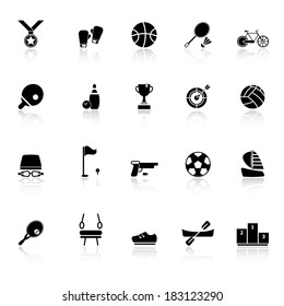 Sport game athletic icons with reflect on white background, stock vector