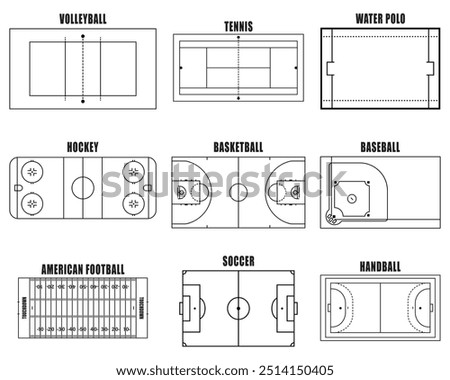 Sport game fields marking on background. Graphic element for handball, tennis, american football, soccer, baseball, basketball, hockey, water polo, volleyball