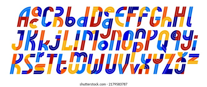 Tipo de letra de juego deportivo, letra de alfabeto geométrico vectorial retro trendy, tipo de velocidad cursiva, minúscula incluida, creación de logotipo de estilo de los años 90.