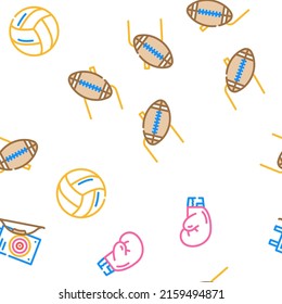 Sport Game Sportsman Activity Vector Seamless Pattern Color Line Illustration
