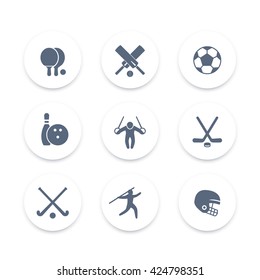 sport, games, competition round icons set, vector illustration