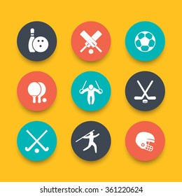 sport, games, competition round varicolored icons, vector illustration