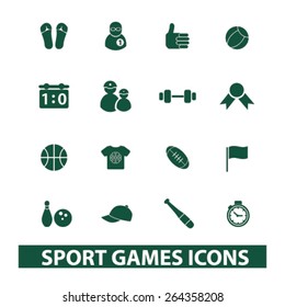 sport, games, fitness gym icons, signs, illustrations set, vector