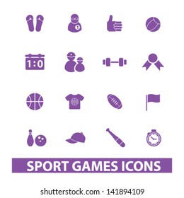 sport, games, fitness, winner, soccer, basketball, equipment icons, signs set, vector