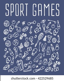 Sport games hand drawn seamless logo. Backgrounds, wrapping, wallpapers Sport games, textile prints