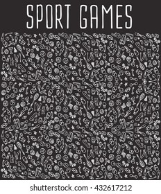 Sport games hand drawn seamless logo. Backgrounds, wrapping, wallpapers, textile prints. Vector illustration of doodle