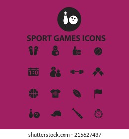 sport games icons, illustrations, signs, silhouettes set, vector