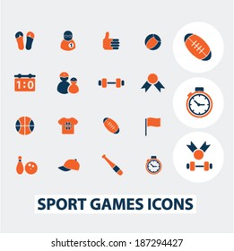 sport games icons, signs, elements set, vector 