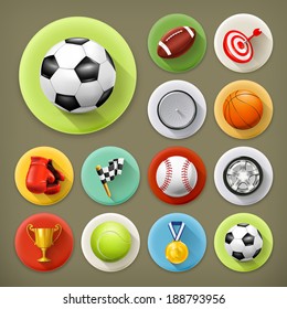 Sport, games and leisure, long shadow icon set