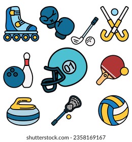 Sport Games Objects Cute Flat Line Illustration