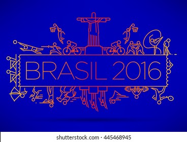 Sport Games Typography Design with Vector Linear Icons