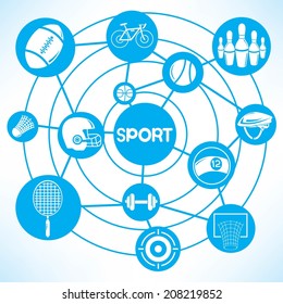 sport gear, equipment concept  info graphic network with blue theme