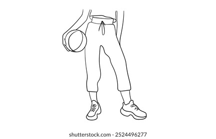 Sport girl with ball continuous line art drawing isolated on white background. Sport day. Vector illustration	