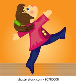 sport girl doing gymnastic.cartoon kid vector illustration on sunny background