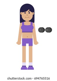 Sport girl isolated making pounds to get fit flat vector