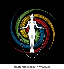 Sport girl jumping rope designed on spin wheel background graphic vector.