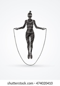 Sport girl jumping rope designed using black grunge brush graphic vector.