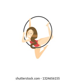 Sport girl make fitness exercises with hula hoop