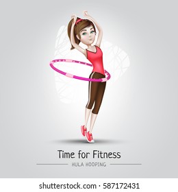 Sport girl make fitness exercises with hula hoop. Healthy lifestyle