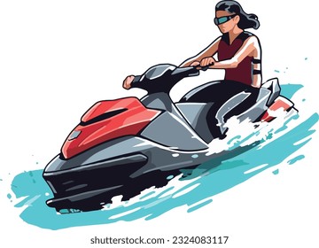 Sport girl play jet ski on the sea