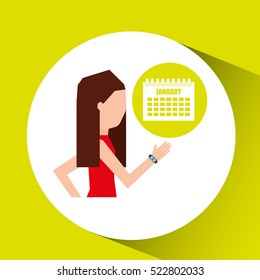 sport girl running with smart watch planning calendar vector illustration eps 10