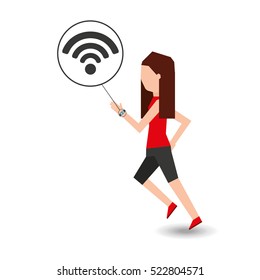 sport girl running with smart watch wifi icon vector illustration eps 10