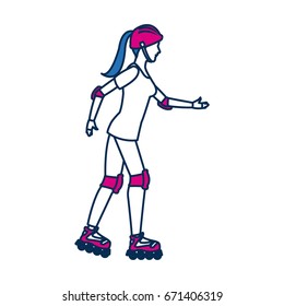 sport girl skating on roller skates