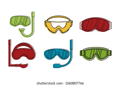 Sport glasses icon set. Color outline set of sport glasses vector icons for web design isolated on white background