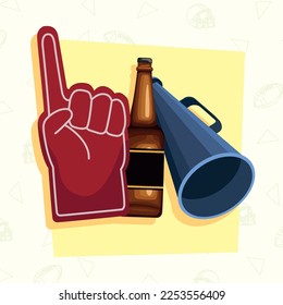 sport glove with beer and megaphone icons