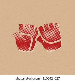 Sport gloves icon in halftone style. Grunge background vector illustration.