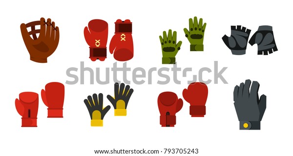 Sport gloves icon
set. Flat set of sport gloves vector icons for web design isolated
on white background