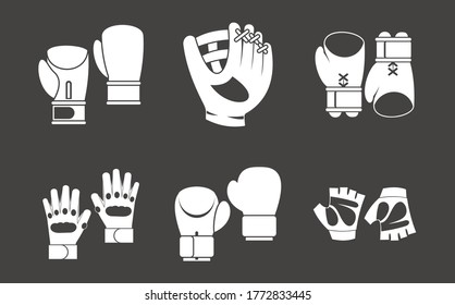 Sport gloves icon set vector white isolated on grey background