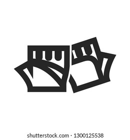 Sport gloves icon in thick outline style. Black and white monochrome vector illustration.