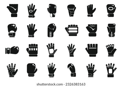 Los iconos de guantes deportivos establecen un vector simple. Deporte de invierno. Seguridad de guantes