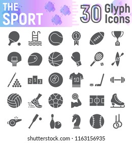 Sport glyph icon set, fitness symbols collection, vector sketches, logo illustrations, game signs solid pictograms package isolated on white background, eps 10.