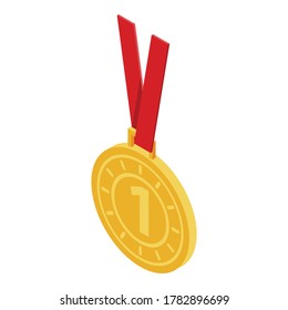 Icono de medalla de oro deportivo. Isometric del deporte ícono del vector de medalla de oro para el diseño web aislado en fondo blanco