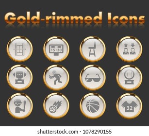 sport gold-rimmed vector icons with black background