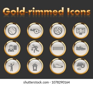 sport gold-rimmed vector icons with black background