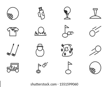 sport and golf line icons set vector illustration. Contains such icon as golf, stick golf, hit, ground, car and more. Editable stroke