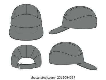 Gorra de béisbol gris deportiva con plantilla de estilo corte y coser sobre fondo blanco, archivo vectorial.