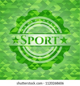 Sport green emblem. Mosaic background