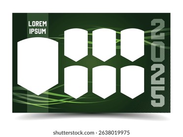 sport green modern abstract dynamic collage photo frame banner with text and shield frame for picture