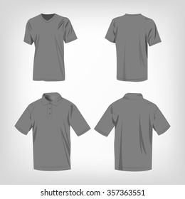 Sport grey t-shirt and polo shirt isolated set vector