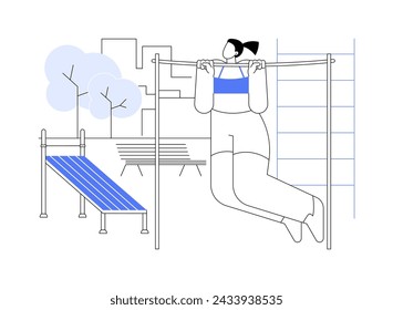 Sport ground isolated cartoon vector illustrations. Young sporty girl training with workout equipment in the city park, urban healthy lifestyle, doing exercises outdoors vector cartoon.