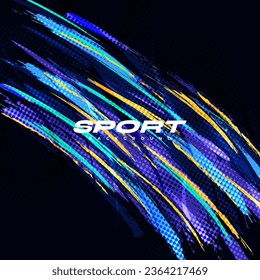 Sport Grunge Banner with Colorful Brushstroke Illustration and Halftone Effect. Scratch and Texture Elements For Design