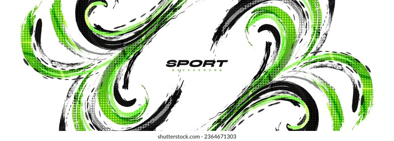 Sport Grunge Banner with Colorful Brushstroke Illustration and Halftone Effect. Scratch and Texture Elements For Design